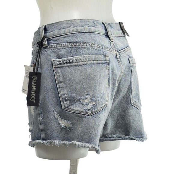BLANK NYC Women's Shorts Blue Denim Cotton Frayed Hem Distressed Zip Fly Size 29 - Picture 4 of 8